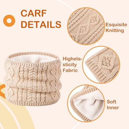 Kids Winter Beanie Hat and Scarf Set with Pom Pom for Girls, Children's Thick Ski Cap with Earflap Fleece Lined Hat 3-9 Years - color: Black