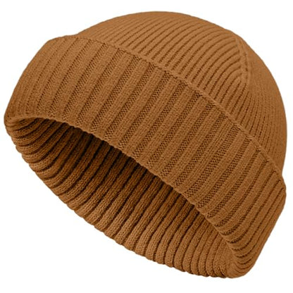 vidsel 50% Wool Double Cuff Beanie Hat for Men Women, Warm Winter Knit Cap - color: Golden Brown