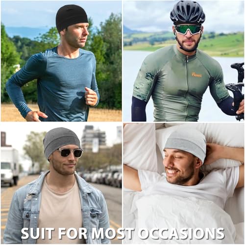 Qearl 3 Pcs Cotton Skull Caps Beanie Sleeping Hats for Men Women Multicolor