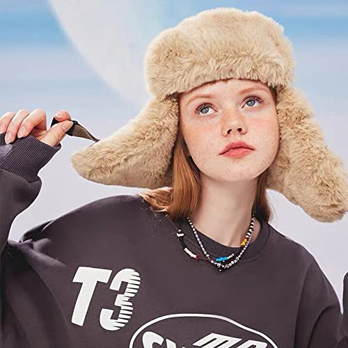 Croogo Trapper Hat Winter Hats for Men Trooper Russian Warm Hat with Ear Flaps Women Ushanka Fur Hat Windproof Ski Hat - color: Pl10-khaki