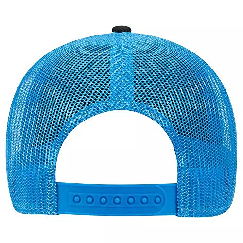 Ashen Fane 6 Panel Low Profile Contrast Vertical Mesh Back Snapback Hat - color: Blk/Blk/N. Blue