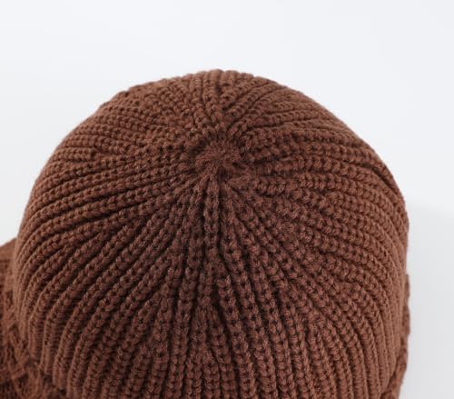 Home Prefer Men's Winter Hat Thick Knit Beanie Cap with Visor Newsboy Beanie Hat - color: Walnut