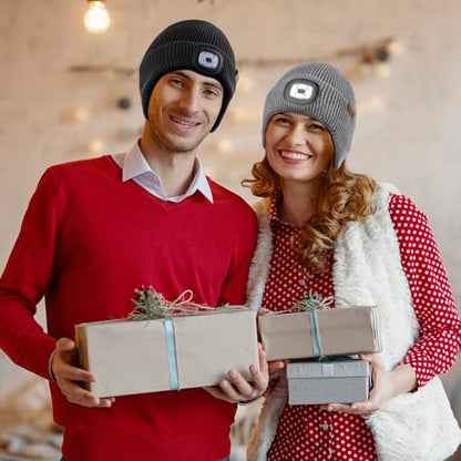 Etsfmoa Hat with Light,Fleece Lined Beanie with Earflaps,Gifts for Men Dad - color: Grey