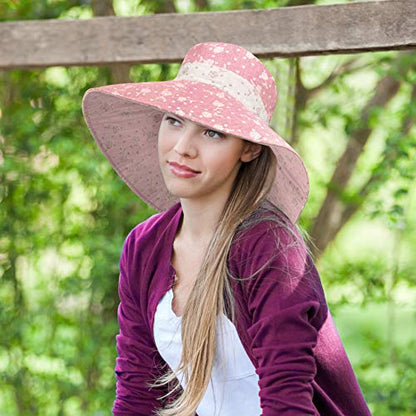 Womens 5'' Super Wide Brim Sun Hats Summer UPF 50+ Beach Hat Foldable Floppy Rose Cap - color: Red