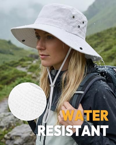 Women Sun Hat with Ponytail Hole Wide Brim Bucket Sun Protection for Summer - color: White