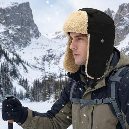 Peicees Trapper Hat with Fur Ear Flaps Russian Ushanka for Men Women Winter Snow Hat for Cold Weather Aviator Cap Warm - color: Green