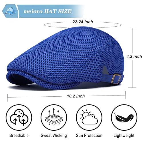meioro Mens Breathable Mesh Summer Hat Adjustable Flat Cap Newsboy Beret Ivy Cap Irish Cabbie Fishing Hats - color: Blue