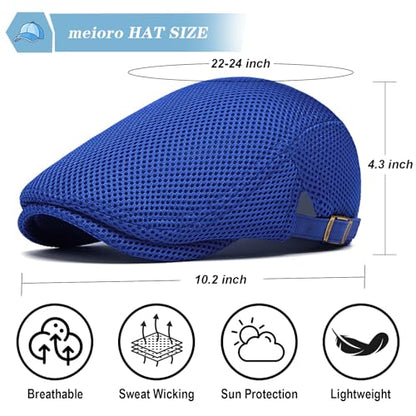 meioro Mens Breathable Mesh Summer Hat Adjustable Flat Cap Newsboy Beret Ivy Cap Irish Cabbie Fishing Hats - color: Blue
