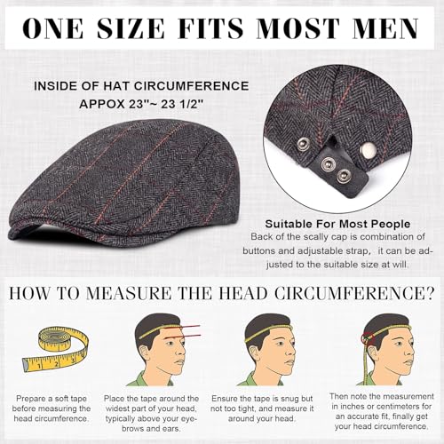Senker Fashion 2 Pack Newsboy Cap for Men, Wool Blend Tweed Flat Cap - color: Black Grey