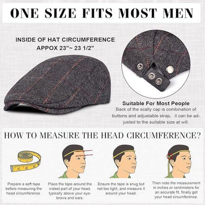 Senker Fashion 2 Pack Newsboy Cap for Men, Wool Blend Tweed Flat Cap - color: Black Grey