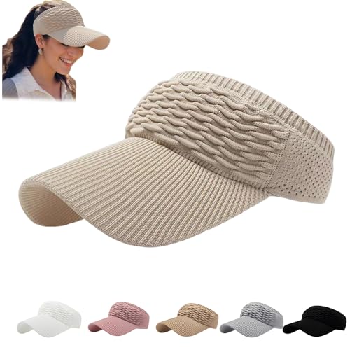 Sun Visor Hats, Wide Brim Sun Hats with UV Protection, Knitted Running Visors for Women - Ponytail Friendly, Quick Drying - color: Beige