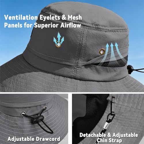 ZOORON Sun Bucket Hats for Women Men UPF 50+Packable Fishing Hats Quick Dry Waterproof Hiking Hat with Detachable Chin Strap - color: 1pack-dark Grey