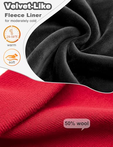 Fleece Lined Wool Beanie Hat Men Women, Warm Cuffed Winter Cap - color: Red