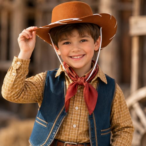Cowboy Hat Kids 3-8t,Felt Cowgirl Hat for Western Costume - color: Brown