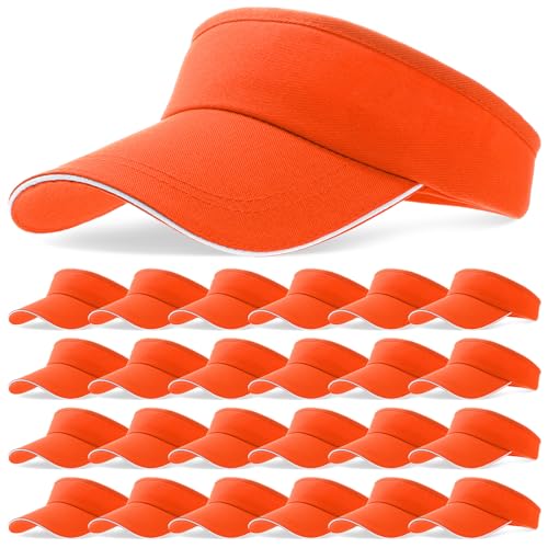 Bonuci 24 Pcs Visor Bulk for Women Sun Hat Visors for Men Tennis - color: Orange