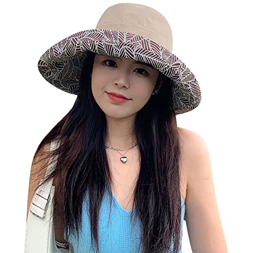 HUAMULAN Wide Brim Women Summer Sun Floppy Hat Reversible Beach Bucket Hat - color: M2246-khaki