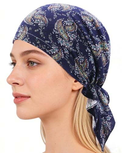 Chemo Headwear for Women Head Scarf Hats Beanie Coverings Scarves - color: Navy Pattern