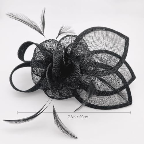 Sinamay Fascinator Hat Headband Clip for Women Tea Party - color: Black-01