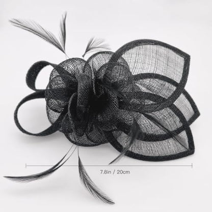Sinamay Fascinator Hat Headband Clip for Women Tea Party - color: Black-01