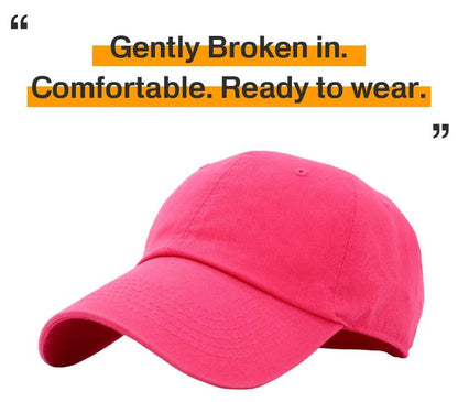 KBETHOS Classic Unisex Cotton Adjustable Low Crown Baseball Cap – Plain Dad Hat - color: Hot Pink