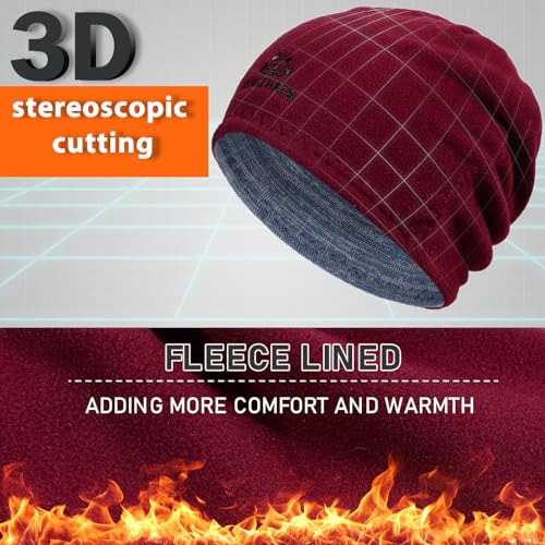 3 Pack Reversible Fleece Lined Beanie Hats for Men Women Winter Knit Hats - color: Black+blue Grey+blue