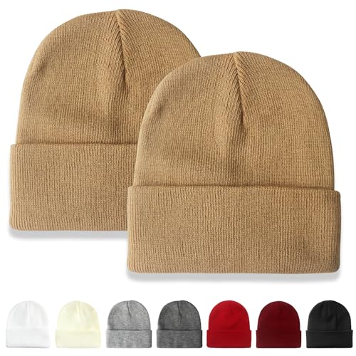 NPQQUAN 2 Packs Beanie for Men Women Winter Hats for Mens Beanie Skull Cap - color: Khaki+khaki