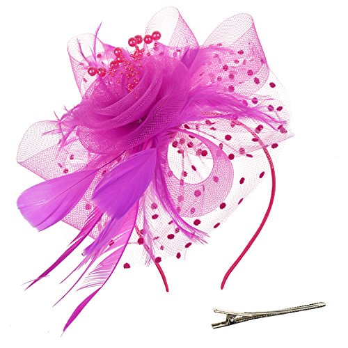 AQOKKA Women Fascinators Hats Flower Fascinators with Headband and Clip Tea Party Headwear for Women and Girls - color: 1 Pc 7" Diameter / Fushia