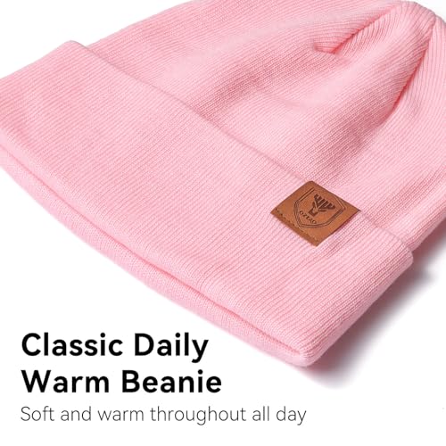 OZERO Beanie for Men and Women, Double-Layer Cuffed Knit Winter Hat - color: Pink