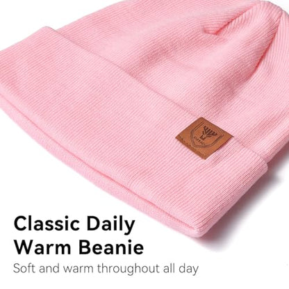OZERO Beanie for Men and Women, Double-Layer Cuffed Knit Winter Hat - color: Pink
