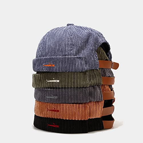 Stylish Corduroy No Brim Harbour Skull Cap with Strap - color: 60-blue
