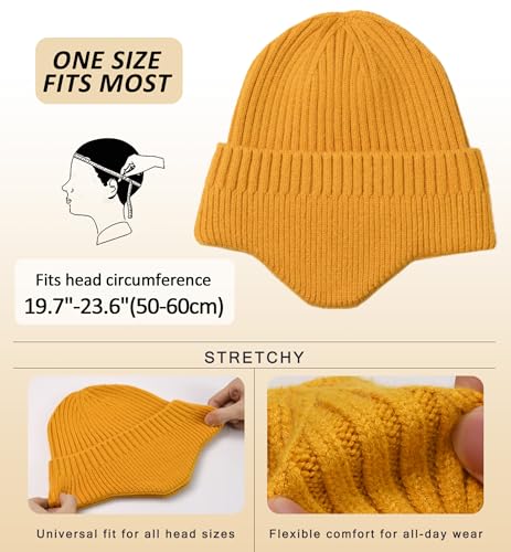 HiRui Knitted Beanie Hats Winter Hats Ear Covers for Men Women Kids Warm Slouchy - color: Yellow