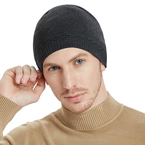 Mens Winter Beanie Hat Warm Knit Cuffed Plain Toboggan Ski Skull Cap (3 Patterns) - color: B3-carbonarius