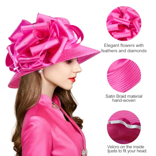 2026 Bucket Hats for Women Ladies Girls, Autumn Winter Fascinator Hat for Derby Kentucky Church Bridal UV Protection - color: A-4585rose Red