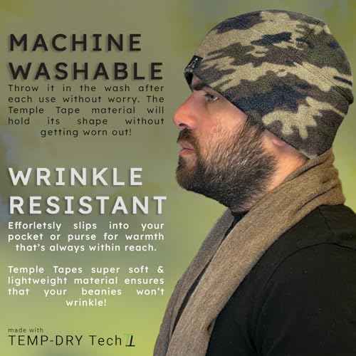 Temple Tape Tactical Fleece Watch Cap Beanie – Skull Cap Fleece Hat - Mens & Women - color: [2-pack] 1-black & 1-camouflage, size: One Size