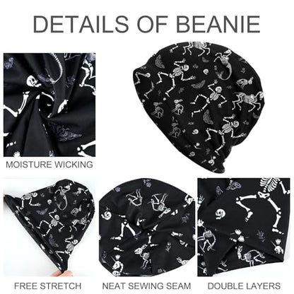 Slouchy Beanie Hat Skull Cap Chemo Headwear Baggy Hats for Men Women Running Cycling - color: Dancing Skull