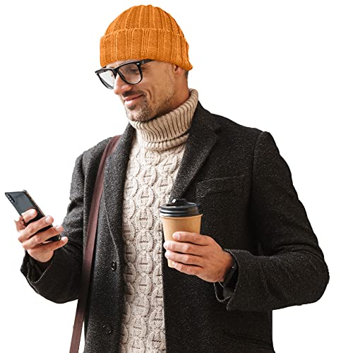 TINKUY Peru Alpaca Wool Blend Cuffed Beanie Hat for Men and Women, Warm Winter Knit Cap, Handmade in Peru, Unisex One Size - color: Yellow Peach