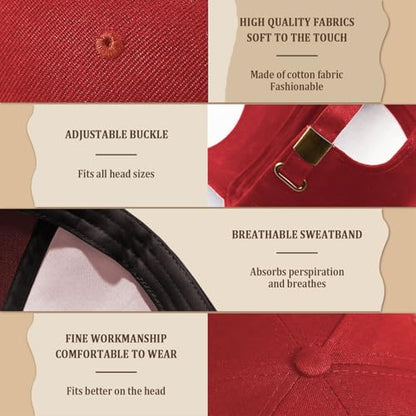 Adjustable Cotton Baseball Cap for Men Women - color: Red