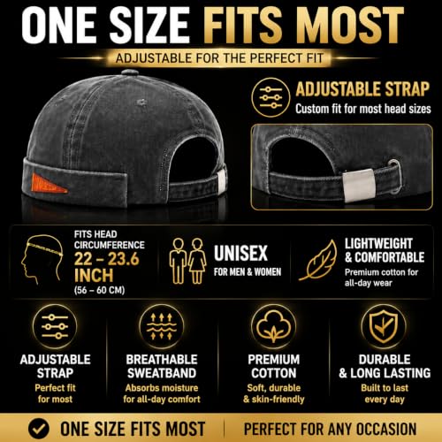 Retro Brimless Docker Cap Rolled Cuff Cotton Beanie Hat - color: Brown