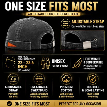 Retro Brimless Docker Cap Rolled Cuff Cotton Beanie Hat - color: Brown