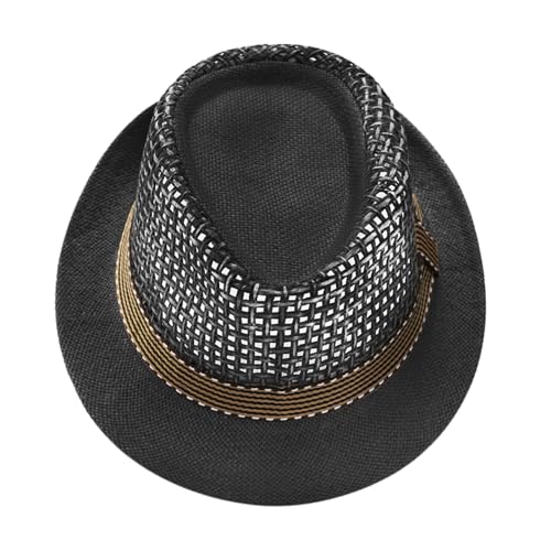 Mens Fedora Hats Elegant Derby Hat Breathable Straw Panama Hat Cool Mesh Sun Cap for Mid-Elderly Outdoor Travel - color: Black