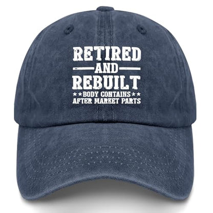 Retired and Rebuilt Hip Knee Replacement Parts Hat Men Dad Hats Funny Birthday Gifts for Women - color: Navy Blue