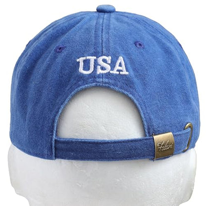 Falari USA Flag Embroidered Baseball Cap, Low Profile Adjustable Dad Hat, 100% Cotton, Pre-Washed - color: Royal Blue