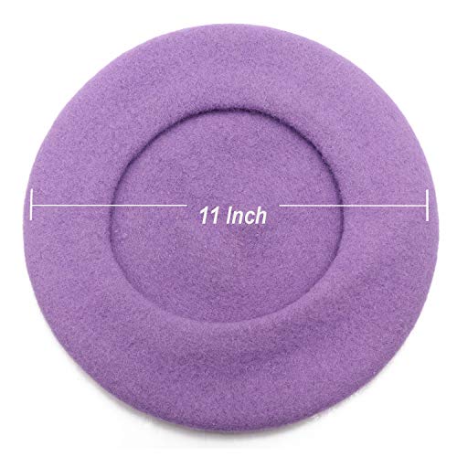 Wheebo Wool Beret Hat,Solid Color French Style Winter Warm Cap for Women Girls Lady - color: Beret Hat-lilac Color-fba