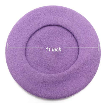Wheebo Wool Beret Hat,Solid Color French Style Winter Warm Cap for Women Girls Lady - color: Beret Hat-lilac Color-fba