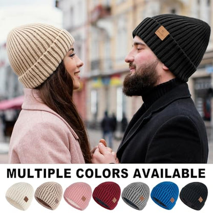HONGTEYA 3 Pack Winter Beanie for Men Women, Thicken Thermal Plush Lined Beanie Fashion Warm Knit Hat for Cold Weather - color: Khaki+gray+black