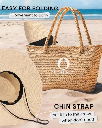 FURTALK Womens Sun Straw Hat Wide Brim Floppy Summer Beach Hats for Women - color: Mix Beige, size: Large-X-Large