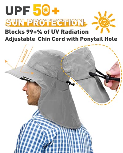 Tirrinia Wide Brim Sun Hat with Neck Flap for Men & Women - color: Gray
