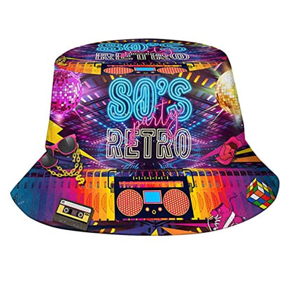 Funny Retro 80s 90's Style Design Summer Unisex Reversible Print Bucket Hat - color: 80s_ 90s 12