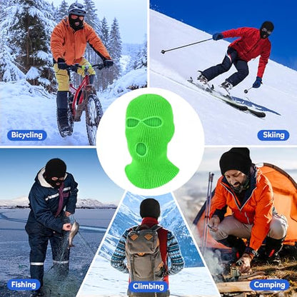 Pukavt 2 Pack 3 Hole Winter Knitted Mask, Ski Mask Balaclava Cap - color: Fluorescent Green