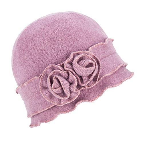 Womens Gatsby 1920s Winter Wool Cap Beret Beanie Crochet Bucket Flower Hat A285 - color: Light Purple